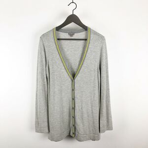 J Jill Sweater Women's LIghtweight Wool Blend Grey White Striped Cardigan